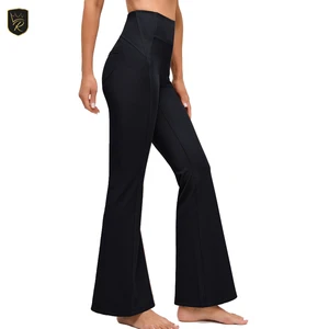 Women Solid Flare Yoga Pants Mid Rise Wide Leg Eco-Friendly Quick-Dry Breathable Athletic Wear for Daily Fitness & Movement