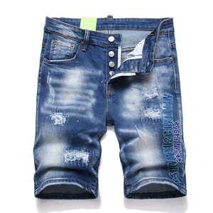 Men's Distressed Denim Shorts with Embroidered Holes and Button Vintage Hip Hop Streetwear for Summer Casual to Formal Styles