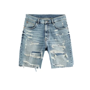 Customized Summer Men's Casual Retro Washed Distressed Denim Shorts Straight Leg Personalized Beggar Pants Denim Five Quarter
