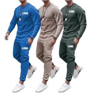 Wholesale Slim Fit Jogger Suits Blank Solid Colour Crew Neck Sweat Suit 2 Piece Track Suit Casual Lounge Wear Sets