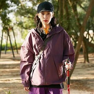 Mountain Functional UPF50+ Waterproof Hooded Jacket with Detachable Brim for Unisex Loose Fit