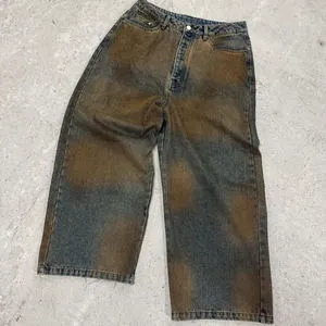 Denim Manufacturer Custom 100% Cotton Acid Vintage Wash Plus Size Wide Leg Baggy Cargo Hip Hop Pants Jeans for Men
