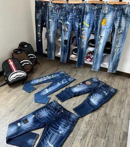Vintage Men's Ripped Paint Splatter Jeans Straight Mid Waist Washed Denim Trousers Streetwear Fashion Pants New Arrival