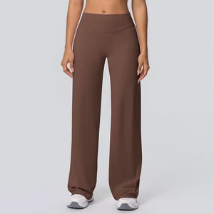 New Double-sided Sanding Solid Color High Waist Loose Breathable Yoga Wide Leg Pants Running Fitness Elastic Waist