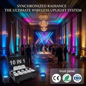 10 in 1 LED Stage Light Kit DMX512 RGBW Wireless Uplight Professional Event Lighting Set With Charging Flight Case System