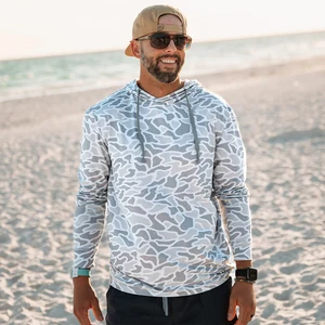 Custom Lightweight UPF 50+ Sun Uv Protection Performance Long Sleeve Mens Fishing Wear White Camo Fishing Hoodie Fishing Shirt