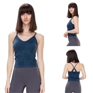 Skin Friendly Lightweight Plus Size Women's Top Removable Chest Pads Cross Back Hollow Yoga Wear Running Training Sports Vest