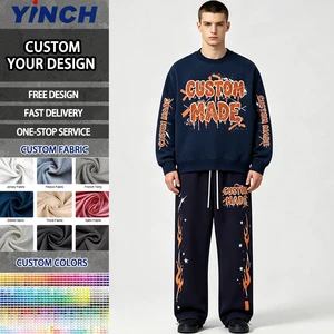 Premium Materials Custom Logo Men's Casual Streetwear Cotton Tracksuit Blank Oversized Boxy Sweatshirt And Sweatpants Set