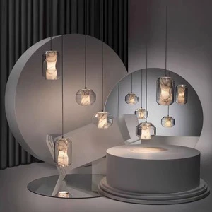 Small Modern Marble Glass Pendant Light Square Kitchen Island Dining Table Lamp for Restaurant Hanging Installation Included