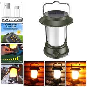 Solar /Type-c Rechargeable Light Plastic Hiking Lamp Handle Cob Camping Lanterns