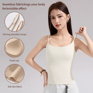New Arrival Seamless Camisole With Built-in Bra Silk-Like Fabric Push Up Invisible Tank Top For Women
