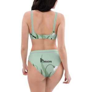 Women Sport Bikini Set Two Piece Printed Swimwear High Waist Bottom Stretch Fabric Comfortable Beachwear Swimsuit Wholesale