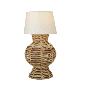 Boho Bamboo LED Table Lamp | Eco-Friendly Woven Rope Shade | Dimmable Hotel and Living Room Decor