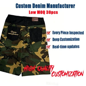 Men's Cargo Denim Shorts Designer Camo Patchwork Jorts Men High Quality Black Streetwear Custom Hardware Label Manufacturer