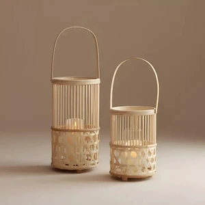 Rustic Woven Bamboo Table Lamp Handmade Cordless Bedside Light Small Dimmable Ambient Lighting Vietnam