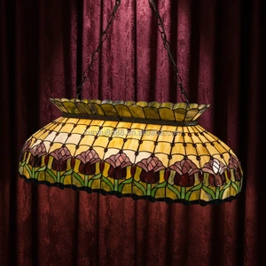 38-Inch Tulip Flower Pattern Handmade Gold Pendant 4 Lights for Stained Glass Chandelier Dining Room Hotel Villa Middle