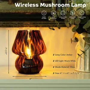 JAIYI High-quality Glass Mushroom Night Lamp and Wireless Table Lamp for Restaurant Decoration and Coffee Shop Decoration