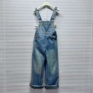 Wholesale Retro Design Blue Belt Pocket Loose and Comfortable Ladies' Jeans Overalls Work Pants