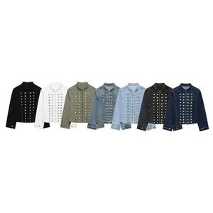 SHENZHU Women's 2026 fashion casual temperament button decoration denim jacket retro women's chic long-sleeved jacket 0695074