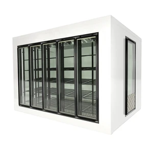 Cold Room Display Cold Room Commercial Walk in Cooler With Glass Door Beer Cave Glass Door Engine Black LED Light Container Boat