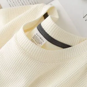 Men's Summer Vintage T-shirt Waffle Knit Neck Short Sleeve Loose Fit Plus Size Ice Silk Thin Solid Pattern Casual Style Blank