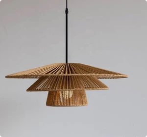Handmade Woven Bamboo Hanging Light Natural Eco Friendly Bohemian Boho Rattan Pendant Lamp for Restaurant Cafe Hotel Decor