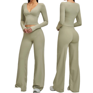 YSH Women's Plus Size Solid Yoga Set Lightweight Quick Dry Fitness Gym Bra Flared Pants Breathable High Waist Yoga Suit Custom