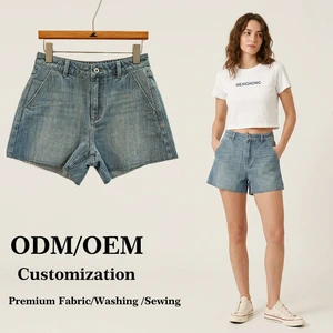 Loose Summer Women's Low Waist Raw Hem Denim Shorts 100% Cotton Breathable Eco-Friendly Casual OEM ODM