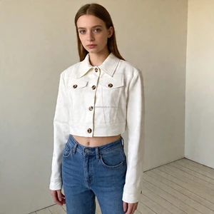 Custom Women's Cropped Denim Trucker Jacket For Ladies