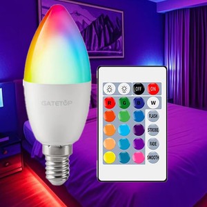 Remote Control RGBW LED Bulb C37 E14 Base Led Smart Bulb AC100-240V 6W 600LM 24 Key Dimming Color Lights Suitable for Party Bars