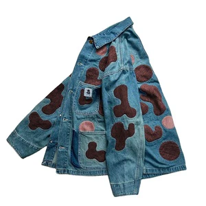 DiZNEW OEM Custom Vintage Blue Patch Men's Denim Jacket Fall/Winter Hip Hop Thick Denim Jacket