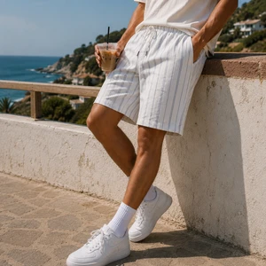 Custom Linen Blend Shorts Men Striped Resort Wear Coastal Lifestyle Summer Shorts Private Label OEM ODM Manufacturer