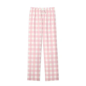 Women Soft Light Pink Flannel Plaid Pajama Pants - Warm Sleepwear Bottoms with Elastic Waist, Ideal for Lounging Bedtime Comfort