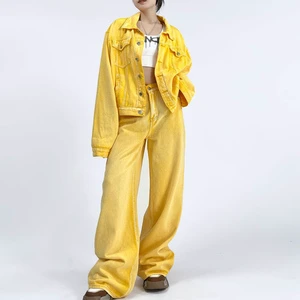 New Fashion Women's Vintage Washed Gradient Denim Suit