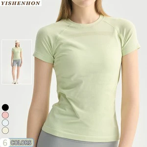 YSH Yoga T-short for Womens Seamless Quick-drying Fitness Short-sleeved Top Women's Yoga Running Training Top Slimming T-shirt