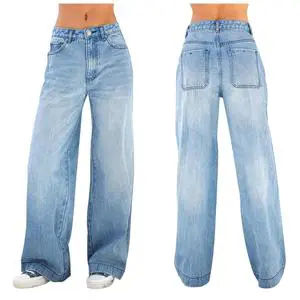 Fashionable Women's Jeans With High Waist and Wide Leg Design