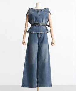 Women's Denim Jacket Jeans Two-Piece Set One Shoulder Collar Multi-Wear Design Sleeveless Waist Short Pants Personality Style
