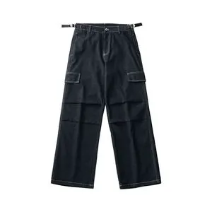 Men's Relaxed Fit Denim Trousers Straight Leg Washed Blue Jeans Casual Street Fashion Long Pants