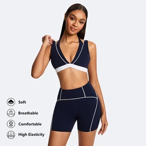 ODM OEM Sportswear Workout Clothes Activewear Matching Set Spandex Eco-Friendly Color-Block Customized Pilates Yoga Set Ladies