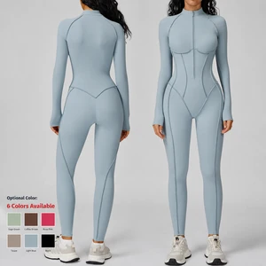 Zippered Front Breathable Gym Fitness Jumpsuit for Women Workout Yoga Jumpsuit High Impact Sports Suit Custom Logo