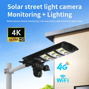 V380 4G WiFi Solar Street Light with Security Camera 450W 20000mAh Outdoor Waterproof Motion Sensor Parking Lot Lamp