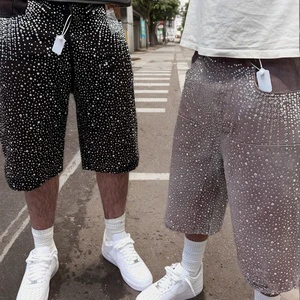 Custom Men's Street Wear Heavyweight Denim Shorts Rhinestones Jeans Shorts Vintage Zipper Fly 100% Cotton Men's Jorts