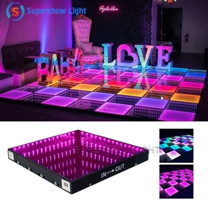3d Effect Infinity Mirror RGB 4x4 Dancing Floor Custom Illuminated Led Glowing Tempered Glass Dance Floors Mat for Disco Wedding