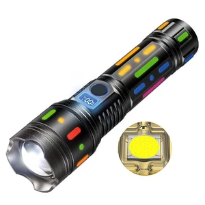 Helius High Quality New Super Bright High Power Long Distance Fluorescent Film Power Indicator Rechargeable LED Flashlight