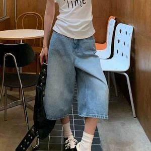 2026 New Retro Summer Women's Three-Quarter Denim Shorts - High Waist Loose Slimming Thin Wide Leg Trendy - Customizable LOGO