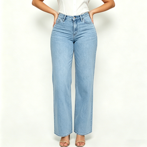 Women Tummy Control BBL Jeans Denim Plus Size Wide Leg Mid Waist Flattering Shapewear Butt Lift Trousers Apparel Custom OEM