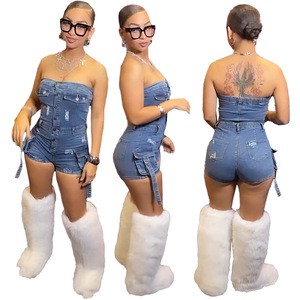 Summer New Arrival Blue Jeans Denim Romper Woman Jeans Outfit Strapless Fashion Wholesale Demin Jeans Women Jumpsuit