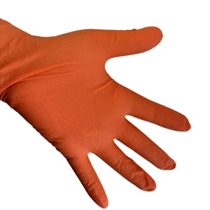 Heavy Duty 8-mil Orange Nitrile Disposable Gloves Raised Diamond Texture Anti-Slip Oil-Proof Waterproof Industrial Work Gloves