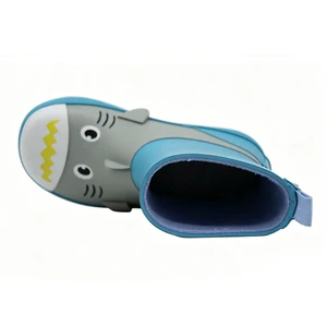 Unisex Toddler 3D Cartoon Shark Rubber Rain Boots Fleece Lined Waterproof Anti Slip Kids Wellies For Rainy Day Walking