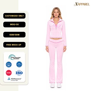A&J Custom Logo OEM ODM Manufacturer Wholesale Private Label Zip Crop Jacket Flare Pants Set Women OEKO-TEX GRS Custom Design